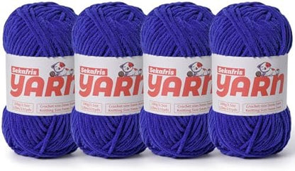 4 Pack Plush Chunky Chenille Yarn for Crocheting, Soft Fluffy Velvet Yarn for Crocheting Amigurumi, Fuzzy Baby Blanket Knitting 400g/524yds Bulky(4 Sapphire Blue) by Sekafris