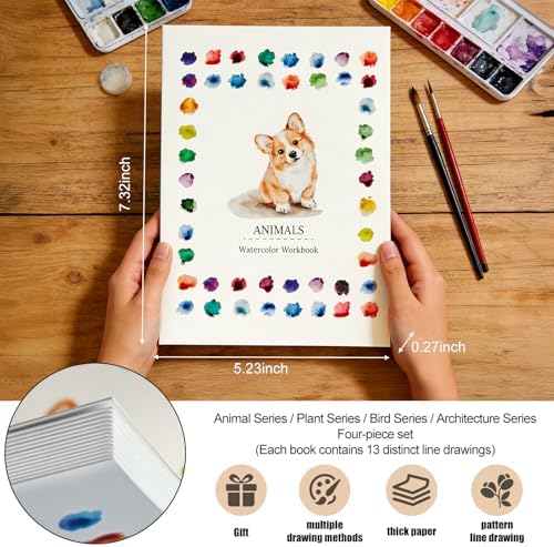 Watercolor Workbook, 100% Cotton Watercolor Paper Pad Set – 4 Pack (52 Sheets), 5.4" x 7.4" Cold Press 140lb / 300gsm Glue Bound Art Paper for Adults, Beginners & Daily Practice - Image 2