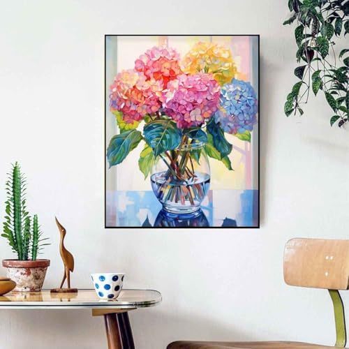 Ausanrl Flowers Framed Paint by Numbers Wooden Easel-Adult Paint by Number Kits on Canvas Framed,Paint by Number Adult,Hydrangea Paint by Numbers with Frame,Gifts and Home Wall Decor 12x16inch - Image 2