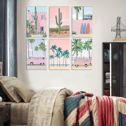 Tucocoo Scenery Paint by Numbers Kit for Adults, Pink 6 Pack Adults' Paint-by-Number Kits for Beginner Acrylic On Canvas Landscape DIY Oil Painting Kit for Gift Home Wall Decor 8x12 Inch (Frameless) - Image 5