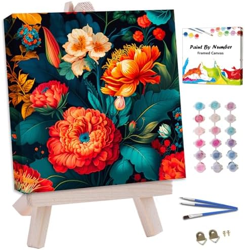JUJUHOOD Tropical Flowers Framed Paint by Numbers Kit for Adults Beginner & Kids Ages 8-12,Red Flower Paint by Number Without Easel, Acylic Paint by Numbers for Gift Home Wall Decor (10x10Inch) by JUJUHOODDirect