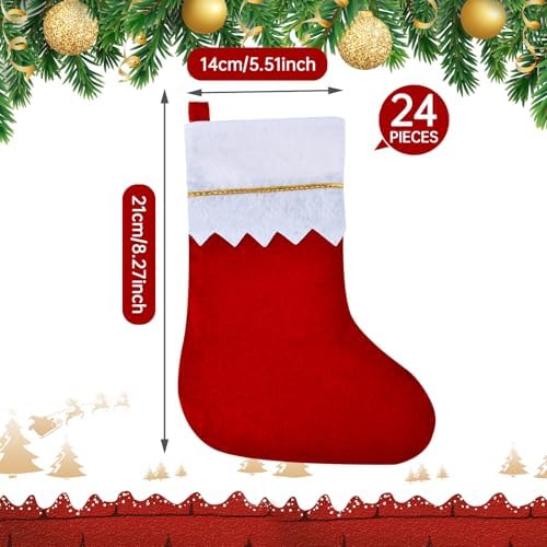 Skylety 24 Pcs Red Christmas Stockings Bulk Felt Hanging Ornaments - Image 2