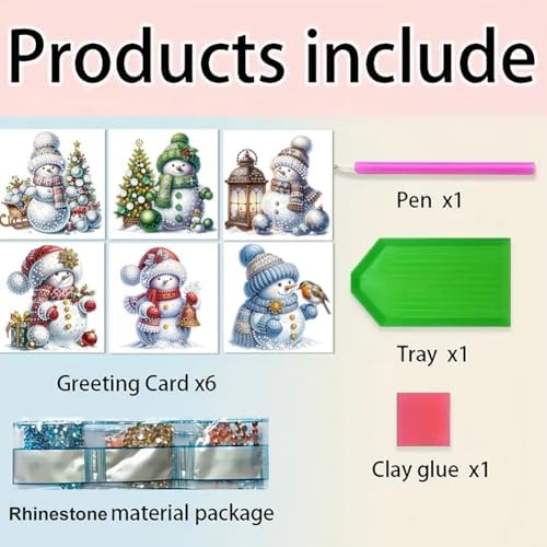 jinglinhh 6pcs Winter Christmas Snowman Snowflakes Diamond Art Painting Greeting Cards with Envelopes, DIY Card Making Kits for Adults, Diamond Art Postcards Holiday Cards Craft Gifts - Image 3