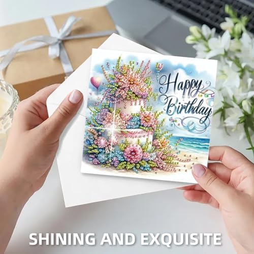 jinglinhh 6pcs Diamond Art Painting Happy Birthday Cake Flowers Hummingbird Greeting Cards with Envelopes, DIY Card Making Kits for Adults, Diamond Art Postcards Christmas Cards Craft Gifts - Image 7