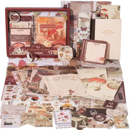 JOYCHOIC Vintage Journaling Kit, Mushroom Junk Journal Supplies, Brown Scrapbooking Materials, Large Aesthetic Scrapbook Collection for Women, Arts Craft, Adults Daily by JOYCHOIC