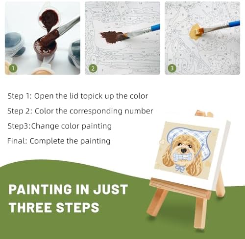 4 Pack Framed Paint by Numbers Kit for Adults Beginner with Wooden Easel, Funny Dog Easy Paint by Numbers with Frame, DIY Cute Animal Number Painting for Adults Canvas for Home Decor Gift 10x10 Inch - Image 5