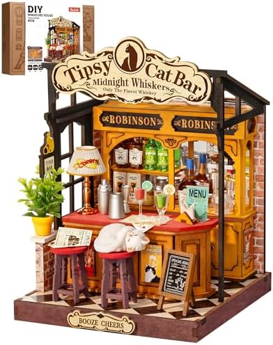 Rolife Tipsy Cat Bar DIY Miniature House Kit for Adults by Rolife