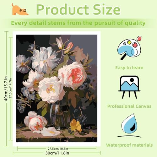Reivworl Flowers Paint by Numbers Kit for Adults, Flowers Paint by Number for Adults, Adult Paint by Number Kits for Gifts and Home Wall Decor 16x20 Inch - Image 4