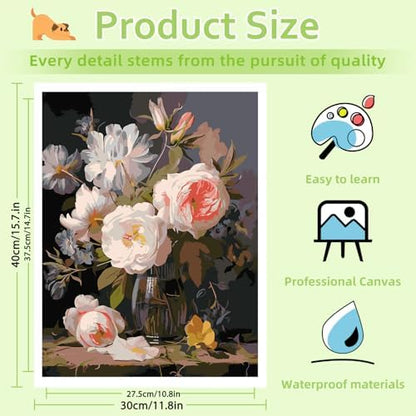 Reivworl Flowers Paint by Numbers Kit for Adults, Flowers Paint by Number for Adults, Adult Paint by Number Kits for Gifts and Home Wall Decor 16x20 Inch - Image 4