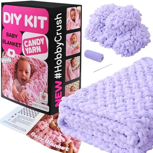 Beginner Craft Kit – Easy Loop Yarn Baby Blanket Kit for Adults & Kids, DIY Arm Knitting Kit with Soft Chenille Yarn, Perfect Handmade Gift (Lilac) by Candy-Yarn