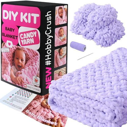 Beginner Craft Kit – Easy Loop Yarn Baby Blanket Kit for Adults & Kids, DIY Arm Knitting Kit with Soft Chenille Yarn, Perfect Handmade Gift (Lilac) by Candy-Yarn