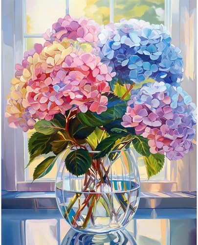 Natuyalo Paint by Numbers Kit for Adults Beginners and Kids, 16" Wx20 L Canvas Pictures Drawing Acrylic Paintwork with 3 Pcs Paintbrushes, Colorful Flowers in Vase by Natuyalo