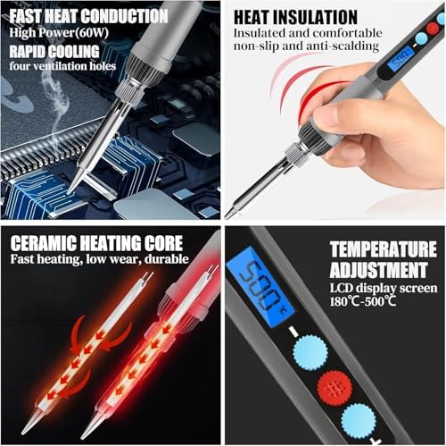 Wood Burning Kit for Adults with Gloves, 113pcs Wood Burning Pen Tool Set with Adjustable Temperature 200~500 °C Switch Pyrography Pen Kit for DIY Embossing Carving Solderin - Image 2