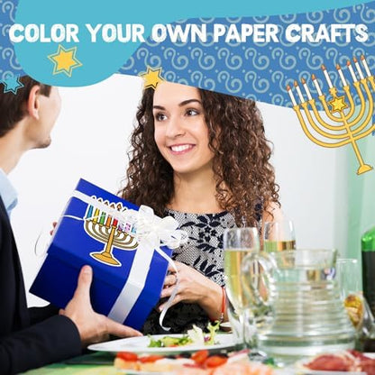 48 Pcs Rosh Hashana Crafts Color Your Own DIY Paper Star of David Menorah Dreidel Color Drawing DIY Craft Gift for Men Women Holiday Hanukkah Painting Activities Party Favor Supplies - Image 6