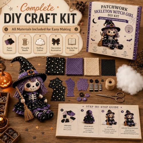 Patchwork Skeleton Witch Girl DIY Kit Craft Beginner Decoration，#E - Image 3
