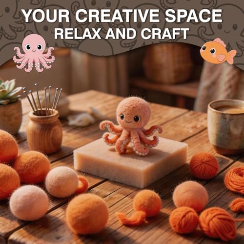 DIY Needle Felting Kit Cute Pink Octopus – Needle Felting Starter Kit with Fiber Roving, Needles, Felting Pad & Instructions | Felted Ocean Animal Kit for Beginners Adults | DIY Craft Gift - Image 4