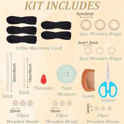 IFNUNLY 8 Set Black DIY Macrame Kit for Beginners - Starter Kit with Wall Hanging, Plant Hanger, Keychain & Instructions - Image 2