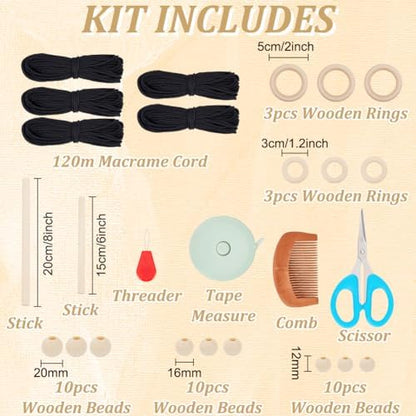 IFNUNLY 8 Set Black DIY Macrame Kit for Beginners - Starter Kit with Wall Hanging, Plant Hanger, Keychain & Instructions - Image 2