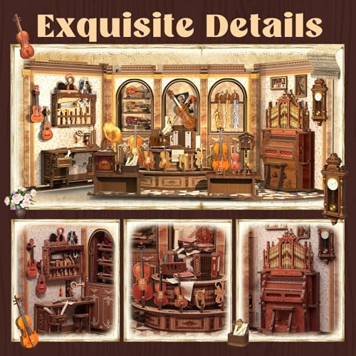 Cutefun Book Nook Kit - Musical Instrument Store Dollhouse Bookshelf Decor - Image 5