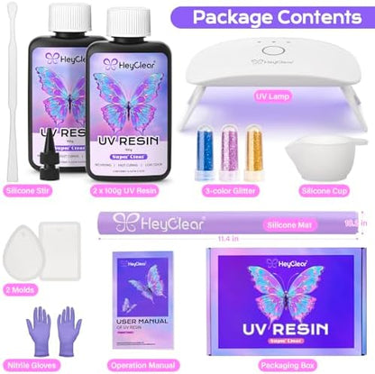 HeyClear UV Resin Kit with Light, Molds 200g Clear UV Epoxy Cure for Crafts - Image 2