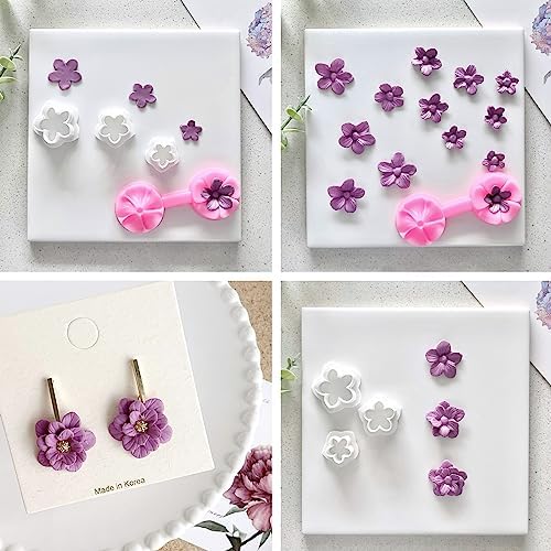 meeeyya Flower Petal Clay Cutters - Flower Polymer Clay Cutters for Earrings Making, 3pcs Cutters with 1pcs Petal Press Polymer Clay Mold for Jewelry Making - Image 3