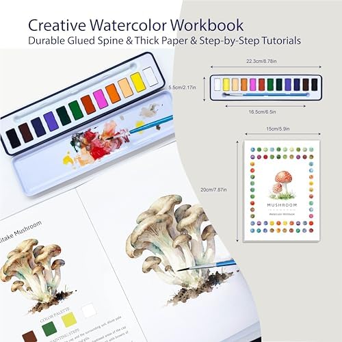 CraftyManor 2Pcs Watercolor Workbook Creative Water Color Paint Book Set with Paints & Brush, 12 Patterns of Original DIY Designs, Beginner-Friendly Adult Coloring Books (Insect & Mushroom) - Image 2