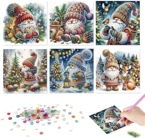 LSQFS 6 Pack Diamond Art Kits for Adults, Gnome Christmas Diamond Art Cards - Image 3