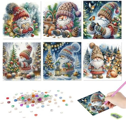LSQFS 6 Pack Diamond Art Kits for Adults, Gnome Christmas Diamond Art Cards - Image 3