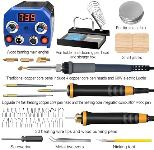 FIRElood LH55-3-3 Wood Burner kit Wood Burning Tool Pen 200~750℃, Wood Burning kit with Digital Thermometer Temperature Adjustable Temperature 3 pyrographic Wood Burning pens 37 Wood Burning Pen Tips - Image 4
