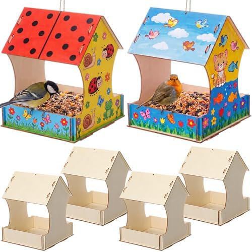 DoubleFill 6 Pack Wooden Bird Feeder Kits, DIY Bird House Kits, Build and Paint Craft for Adults, Unfinished Birdhouse Wood Craft for Educational Fun Art Outdoor Activities Gift by DoubleFill