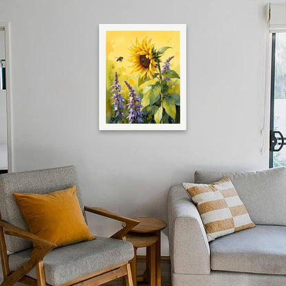 Flowers Paint by Numbers Kit for Adults - DIY Sunflower and Lavender with Bee Painting on Canvas 16x20In, Acrylic Paint Set, Suitable for Beginners, Art for Home Decoration or Gifts - Image 4