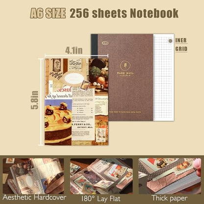 Scrapbooking Supplies Kit, A6 Grid Notebook, Vintage Junk Journaling Kit - Image 4