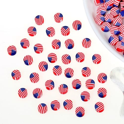 100pcs 4th of July Independence Day American Flag Polymer Clay Spacer Beads for Jewelry Making DIY Craft Bracelet Necklace (American Flag) by LUBINGSHINE