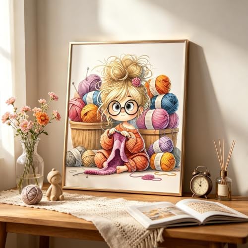 Knitting Woman Stamped Cross Stitch Kits for Beginner 13.7x13.7 Inch - Image 5