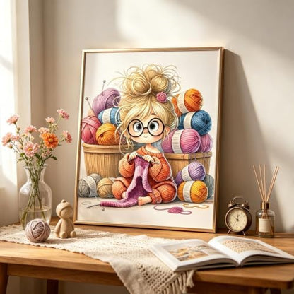 Knitting Woman Stamped Cross Stitch Kits for Beginner 13.7x13.7 Inch - Image 5