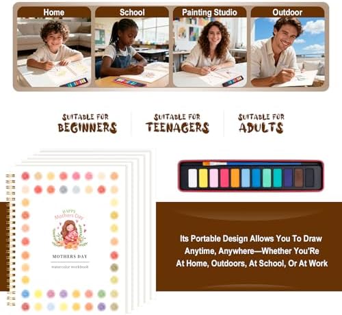 Mother's Day Watercolor Workbook for Adults, Beginner Friendly Watercolor Painting Kit Water Coloring Book, Nature-Themed Practice Art Gift Water Color Paint Book with Palette and Brush - Image 6