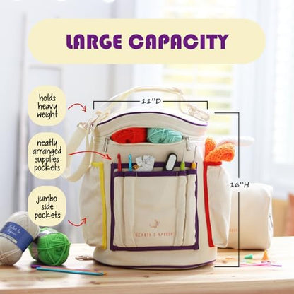 Hearth & Harbor Crochet Bag Organizer – Durable Knitting Bag, Yarn Organizer for Accessories and Supplies, Canvas Yarn Holder, Crochet Carrying Case with Accessories Pouch, Storage Organizer - Image 2