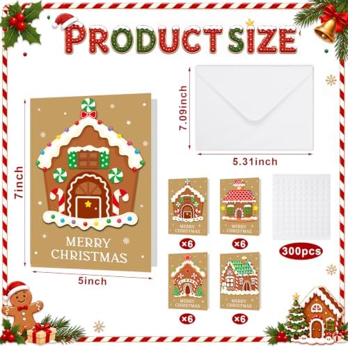 Dispowreath 24 Pcs DIY Christmas Card Making Kits with Envelopes DIY Christmas Craft Make Your Own Gingerbread House Greeting Card Making Supplies for Holiday Xmas Party Decoration Favor - Image 2
