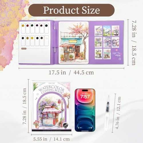 NaTuGi 2Pac Watercolor Workbook for Adults,Watercolor Coloring Book,Portable Watercolor Painting Books,Creative Stress Relief Kit,Suitable for Beginners Birthday Gift(Birds and Time) - Image 4