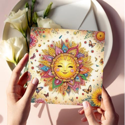6pcs DIY Diamond Art Greeting Cards Kit with Envelopes&Tools - Create Your Own Sparkling Birthday, Thank You, Holiday Cards for Adults & Beginners(Sun) - Image 7