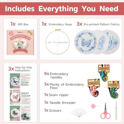 Meyocky Butterfly Flower Embroidery Kit for Beginners with Stitch Videos - Image 2