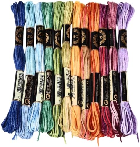 12 Skeins 105 Yards Colorful Cross Stitch Floss Embroidery Threads Polyester Friendship Yarn Rainbow 6 Ply Embroidered String for Sewing Making Bracelets Clothes Stitching Decor Craft DIY by CABODYALS