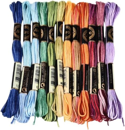 12 Skeins 105 Yards Colorful Cross Stitch Floss Embroidery Threads Polyester Friendship Yarn Rainbow 6 Ply Embroidered String for Sewing Making Bracelets Clothes Stitching Decor Craft DIY by CABODYALS