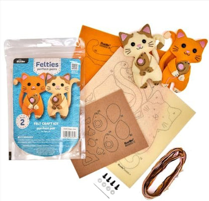 Bucilla, Felties Perfect Pairs Felt Embroidery Craft Kit, for DIY Arts and Crafts Projects, Purrfect Pair, Set of 2 by Bucilla
