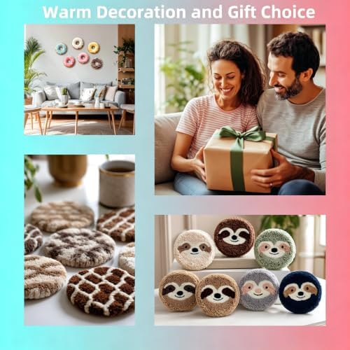 6PCS Punch Needle Coaster Kit Coffee Cup Easy for Beginners Stress Relief Craft Set with Hoop Yarn & Patterns DIY Embroidery Mug Rug Kit for Adults Home Decor-4 - Image 7