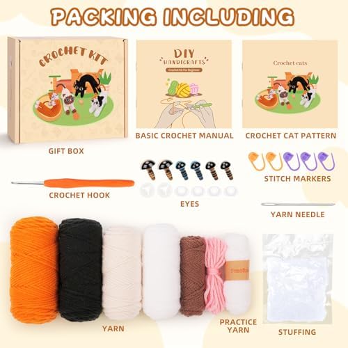 Crochet Kit for Beginners - 4 PCs Cat Crochet Kits with Step-by-Step Video Tutorials, Beginner Crochet Kit for Adults Kids, Learn to Crochet Animal Kit, Creative Crochet Gift for Cat Lovers - Image 2