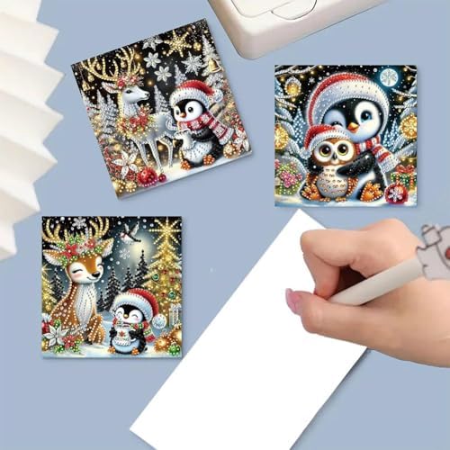 6 PCS Diamond Art Christmas Greeting Cards,5D Diamond Art Christmas Birthday Holiday Foldable Thank You Cards Blessing Greeting Card, Xmas Craft DIY Card Making Kits for Adults Gifts (Set E) - Image 7