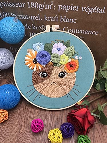 Mozzyyee Embroidery Starter kit, DIY Adult Beginner Embroidery Kits, Including Cloth with Cat Patterns, Colored Threads, Needles, Hoops and Instructions (Blue) - Image 3