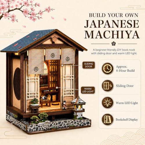 Japanese Machiya Book Nook Kit for Adults with LED Light & Sliding Door - Image 3