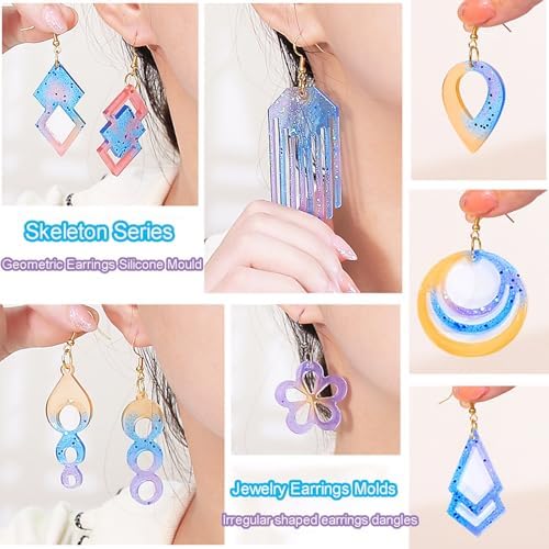 104Pcs Geometric Resin Earring Molds Kit, Irregular Shaped Earrings Silicone Mold for Epoxy Resin Dangle Drop Jewelry Molds Making Kit with 100 Earring Hook for Earrings Necklace Pendants (clear) - Image 3